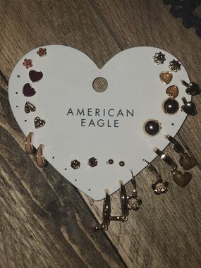 American Eagle Outfitters Rose Gold & Semiprecious Stones & Hearts Earring Set